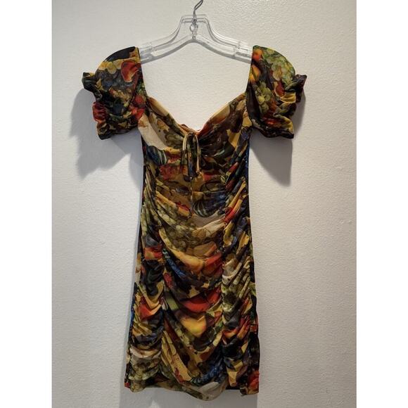 Urban Outfitters Dresses & Skirts - Urban Outfitters UO Size Small Fruit Print Mesh Mini Dress Sexy Colorful Ruched